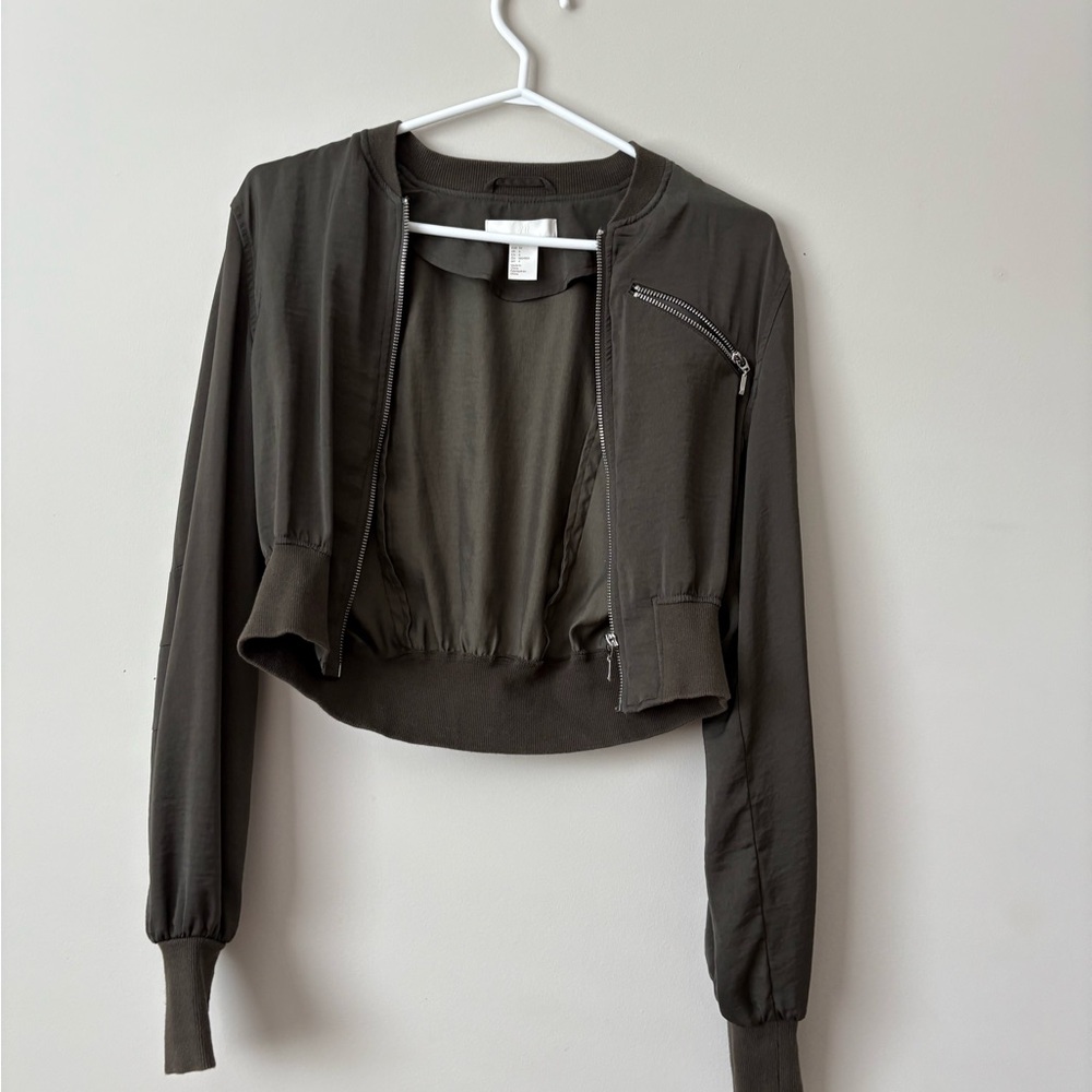 H&M Green Bomber Jacket Stylish Outerwear